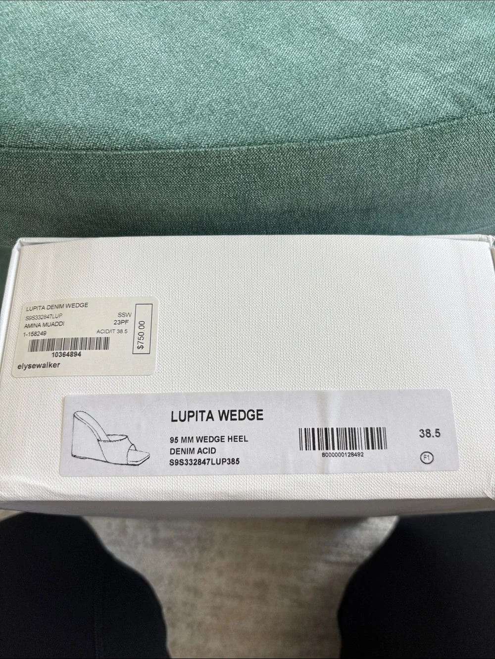 Amina Muaddi Lupita Wedge 95 mm Heel- Denim Acid Open-Toe Wedge - Size EU 38.5